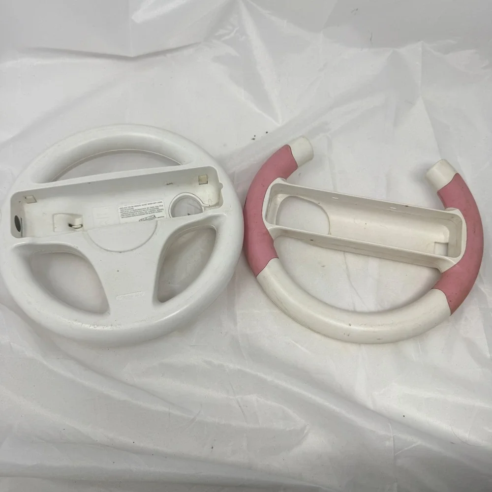 Nintendo Wii Wheel White RVL-024 and Pink Aftermarket Racing Wheel Set of 2